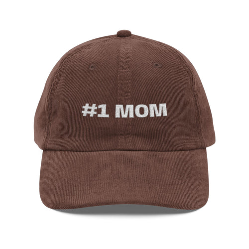 #1 Mom Embroidered Corduroy Cap — Vintage Rust Baseball Hat for Mother's Day