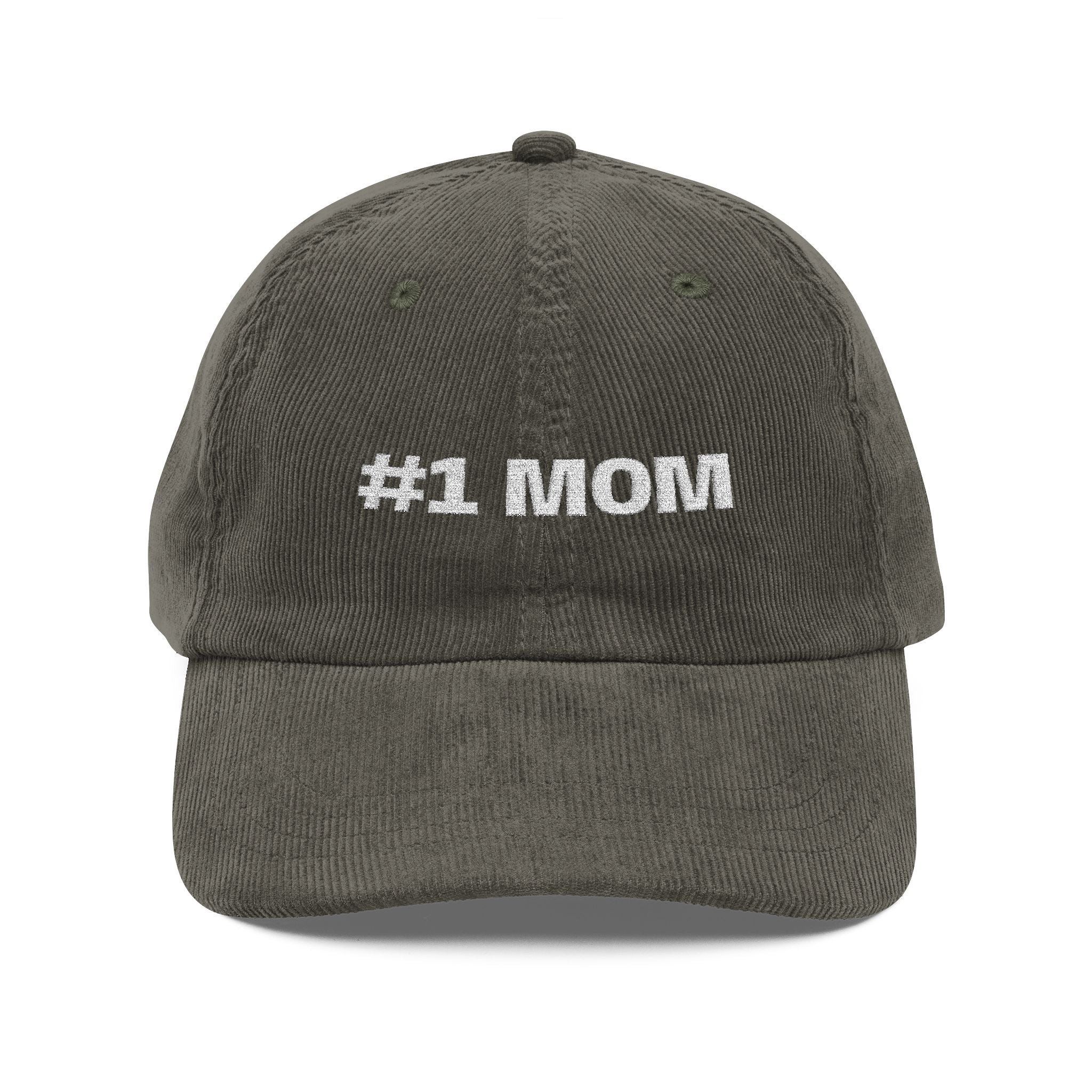 #1 Mom Embroidered Corduroy Cap — Vintage Rust Baseball Hat for Mother's Day