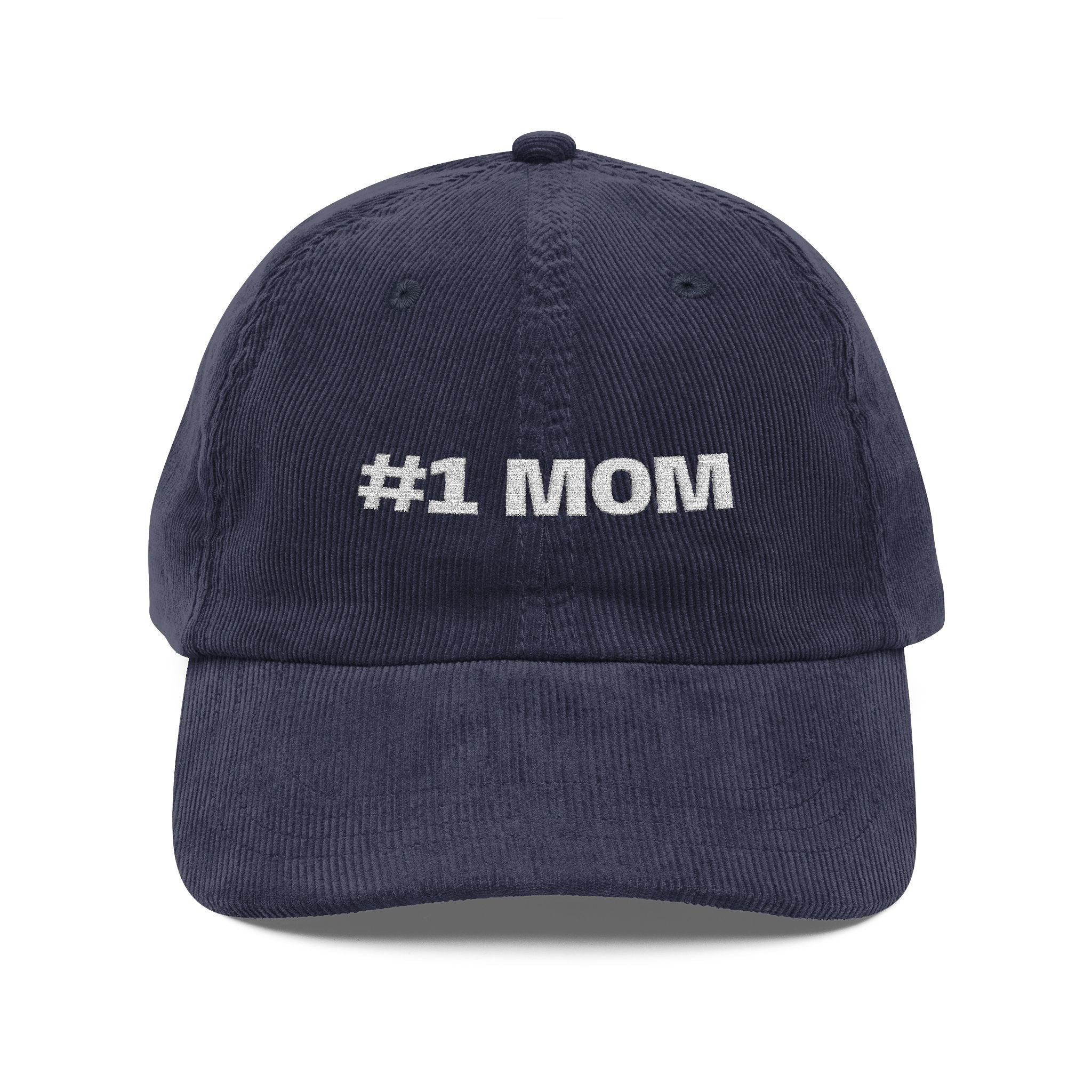 #1 Mom Embroidered Corduroy Cap — Vintage Rust Baseball Hat for Mother's Day
