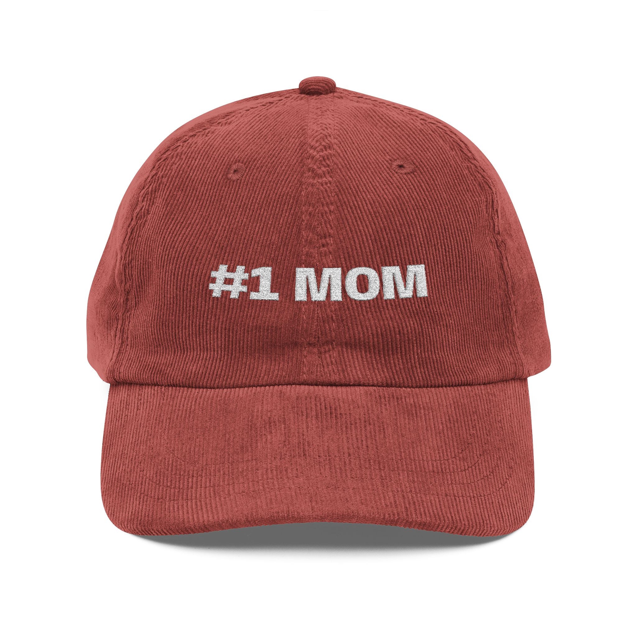#1 Mom Embroidered Corduroy Cap — Vintage Rust Baseball Hat for Mother's Day