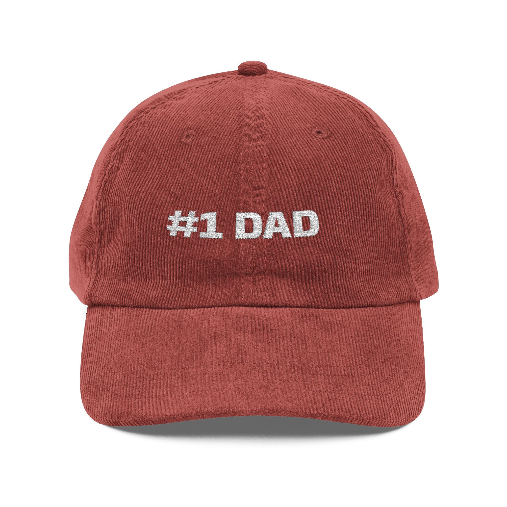 #1 Dad Embroidered Corduroy Cap — Vintage Rust Baseball Hat for Father's Day