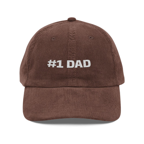 #1 Dad Embroidered Corduroy Cap — Vintage Rust Baseball Hat for Father's Day