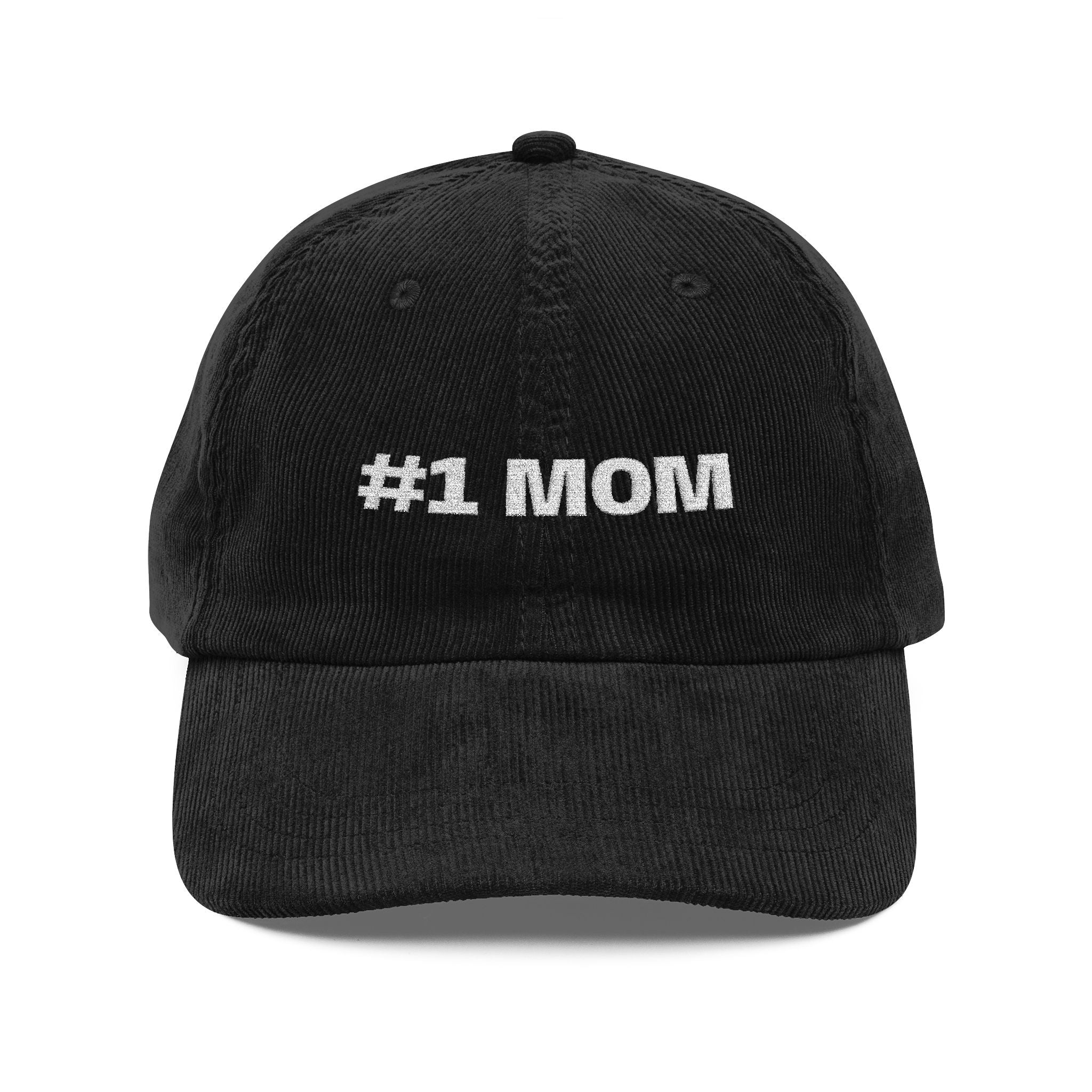 #1 Mom Embroidered Corduroy Cap — Vintage Rust Baseball Hat for Mother's Day